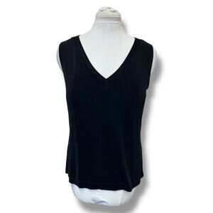 Chico's Travelers Blouse Size 2 Black V-Neck Acetate Stretch Sleeveless USA